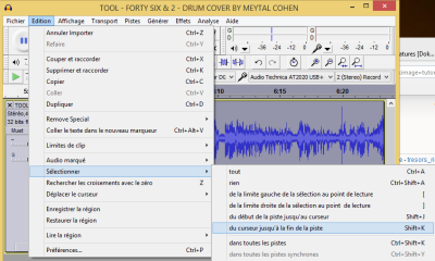Edition > Sélectionner > du curseur jusqu'à la fin de la piste